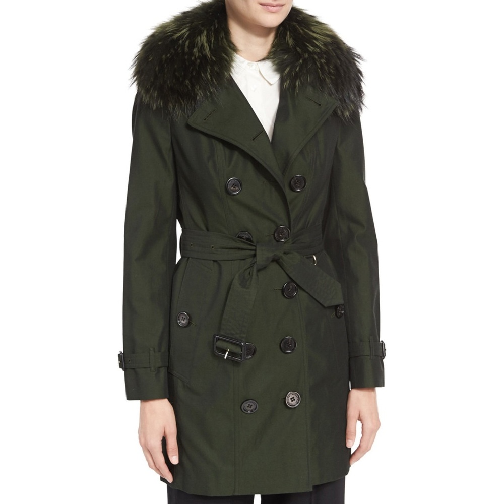 NWT BURBERRY Sandringham Trench Coat Fox Fur
